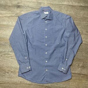 ETON Dress Shirt Blue Checkered Slim Mens 16.5 42 Long Sleeve Button Up Flawed
